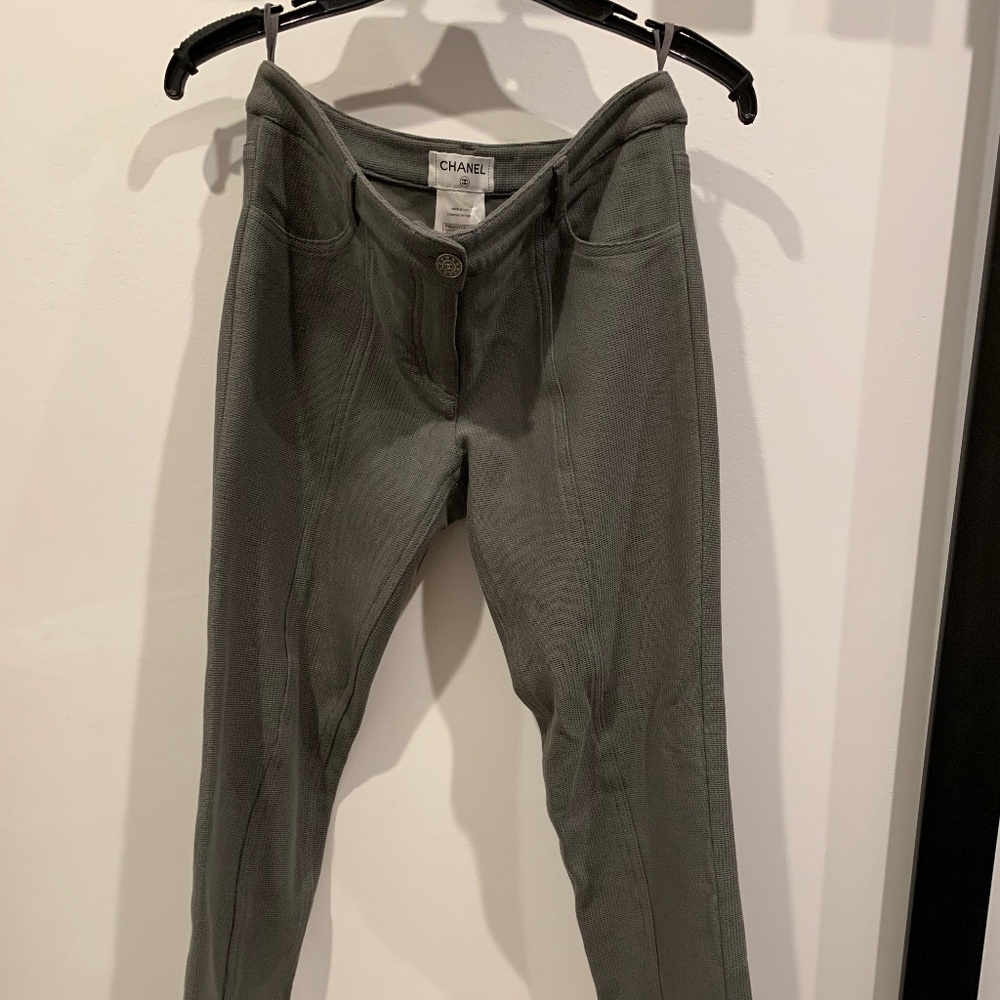 Chanel Grey Textured Cotton Pant, Size 38